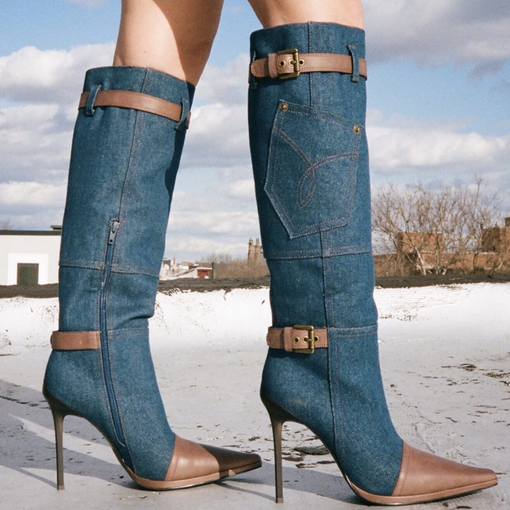 🌸JEFFREY CAMPBELL🌸 Denim Tall Pointed Toe Boot Size: 5